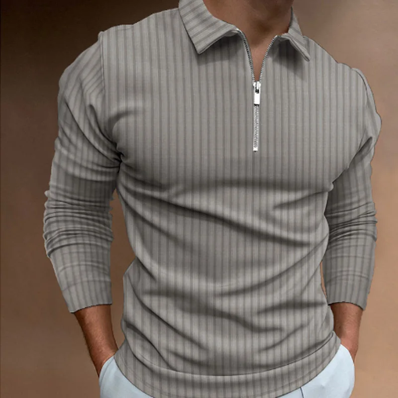 Men'S Polo Formal Wear - Camisa Polo Listrada de Manga Longa
