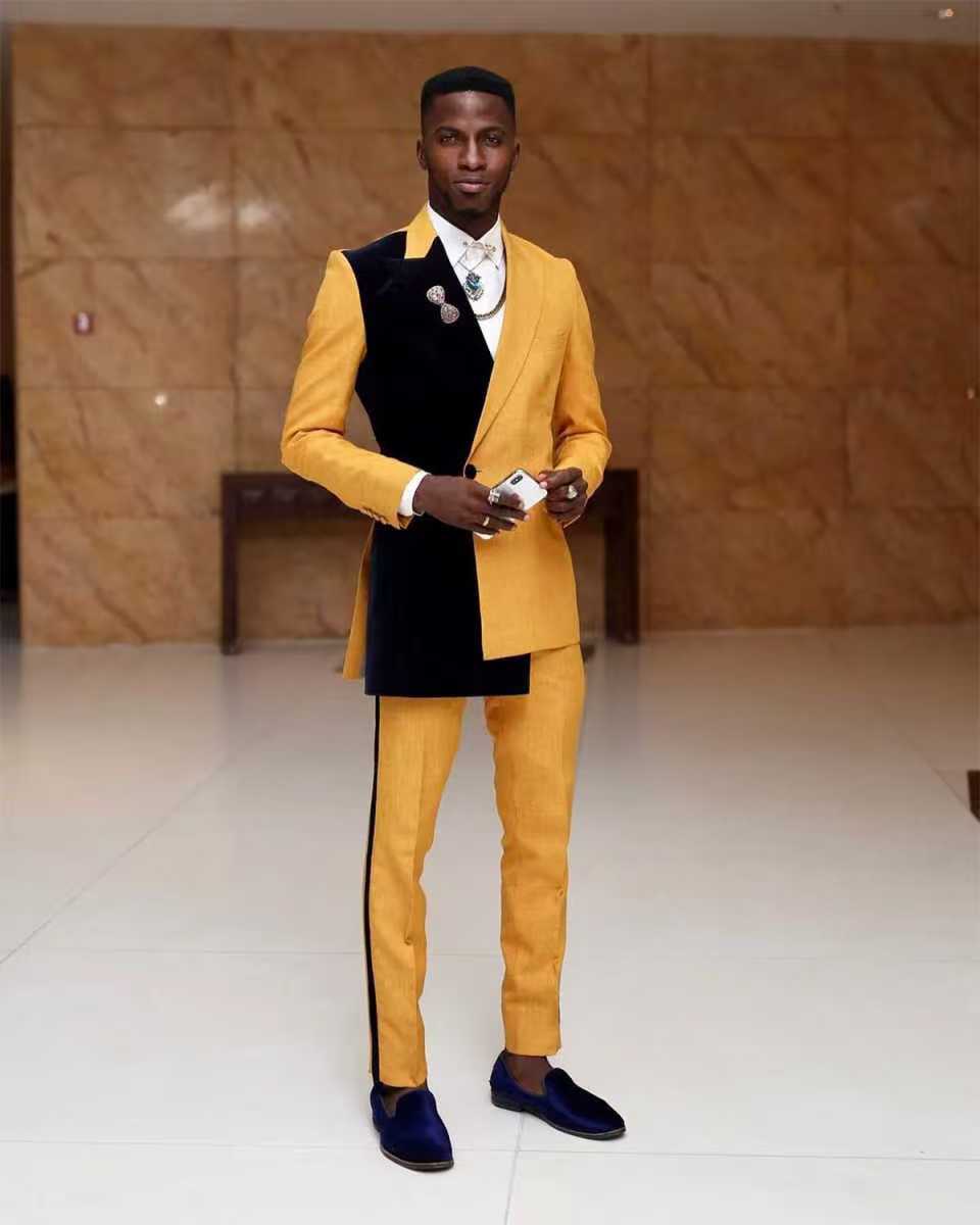 Preto amarelo masculino terno  - Formal Wear For Men Yellow avaliação e preço